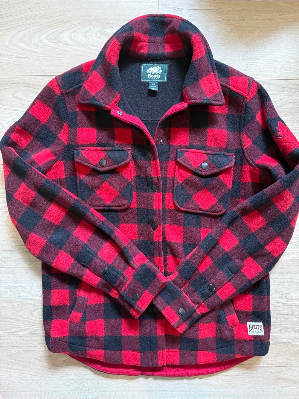 Womens Roots fleece flannel button shirt sz S